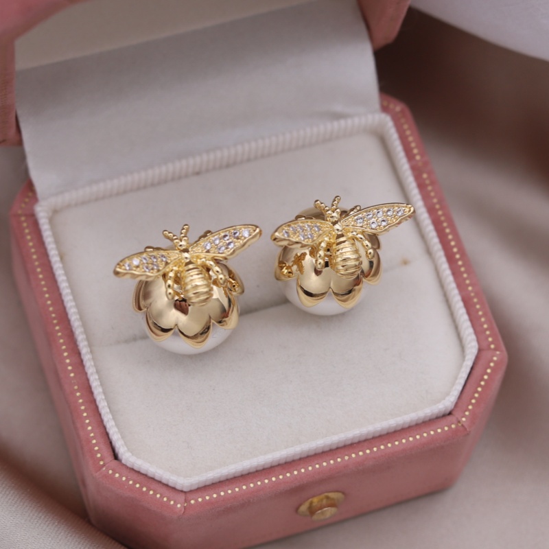 Südkorea neues Modeschmuck 14K vergoldet Biene Zirkon Perlenohrringe elegante Damen tägliche Arbeitsaccessoires