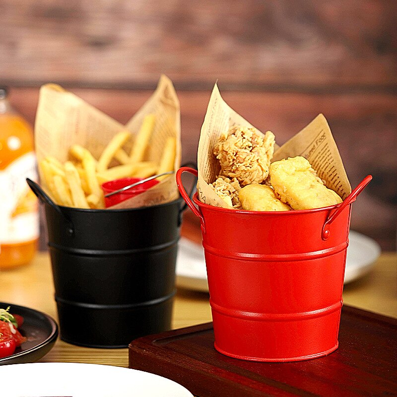 600ml Bar Ice Bucket Seafood Bucket Coffee Shop Mini Fries Binaural Snack Ice Bucket Fried Chicken Bucket Multi-function