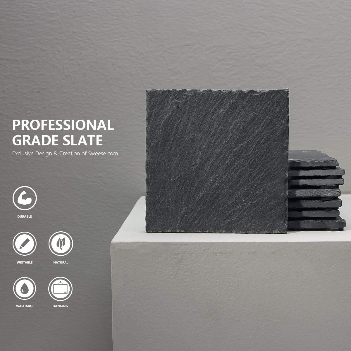 Great Look Slate Coasters with Square Slate Coasters ( Set of 8, Square - Black) for Cup Heat Protection