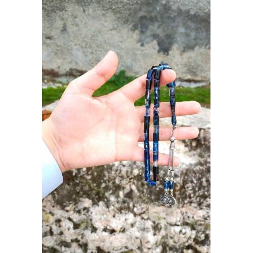 The moon the stars Tassel Blue Moire Powder Amber Prayer Beads