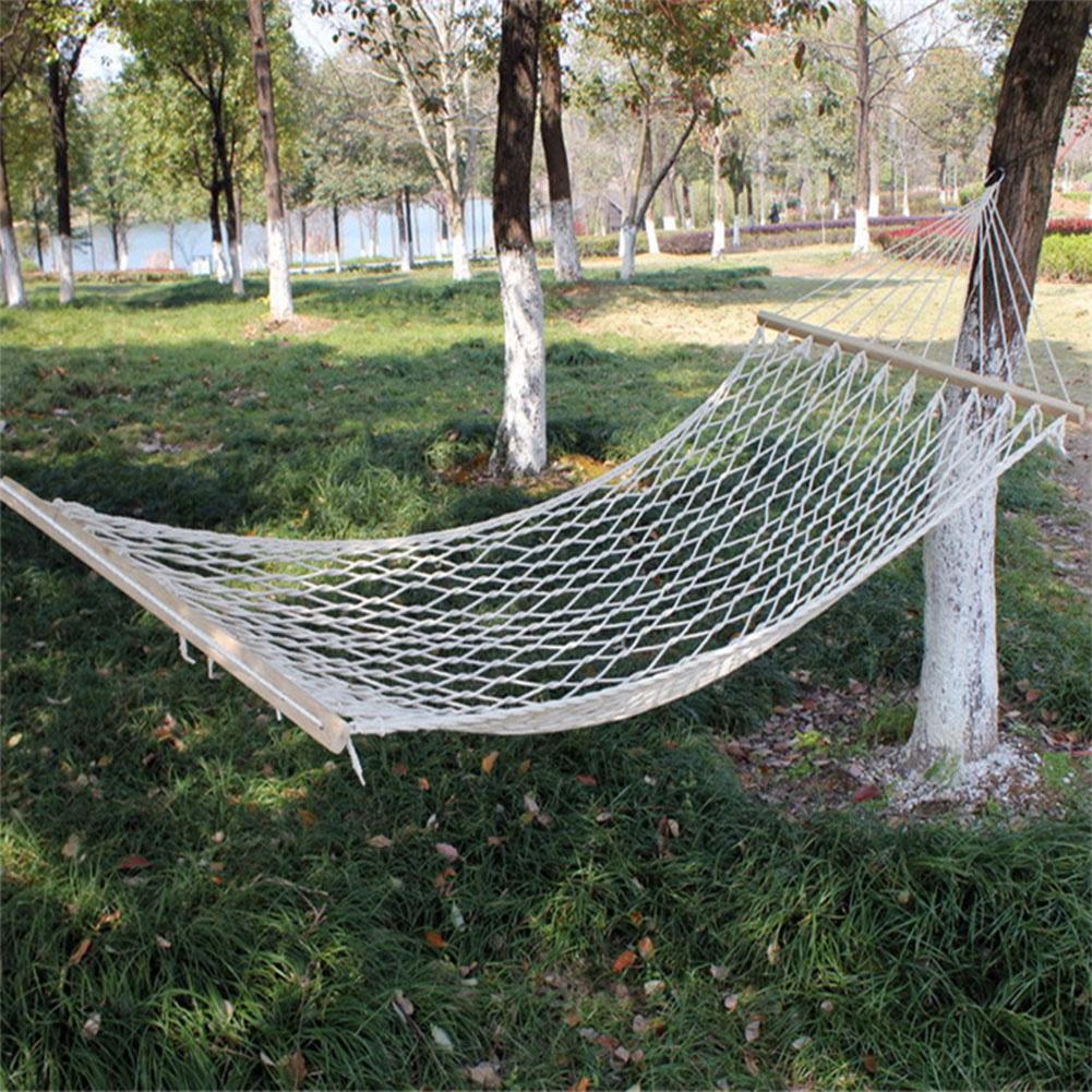 Draagbare Hangmat Outdoor Hangmat Tuin Sport Home Reizen Camping Houten Stok Katoenen Touw Hangen Slaap Bed Netting Hangmat