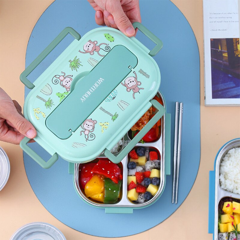 Lunch Box 316 Stainless Steel Bento Box Monkey Leak-Proof Food Container Box Microwae Heating For School Kids Office Worker