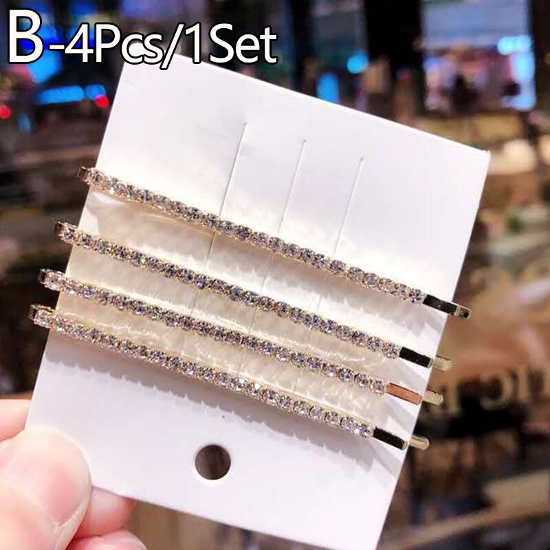 4-Piece Rhinestone Hair Clip Set for Women - Crystal Hair Accessories, Girls Barrette, Pins, Jewelry: Gold