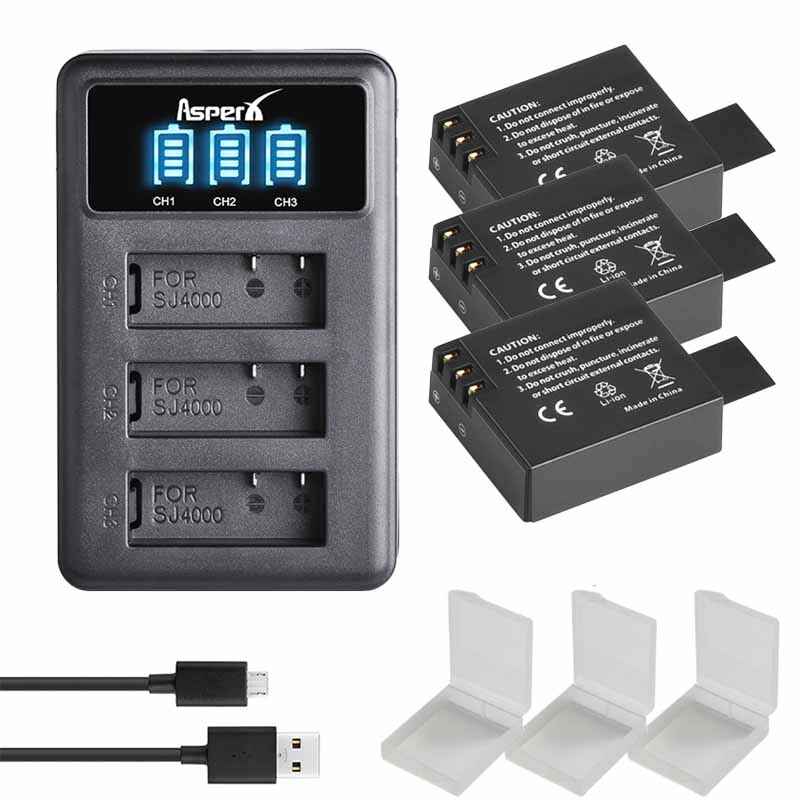 1350 mah  sj4000 akkua + laturi sjcam  sj5000 wifi  sj7000 sj8000 sj4000 wifi  sj6000 eken  h9r m10 4k h3 h8 h9 pg900: 3 paristoa