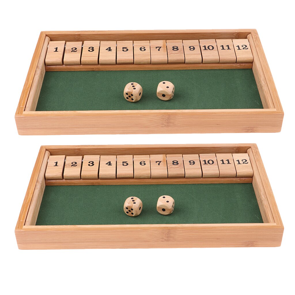 2X Wooden 12 Number Shut The Box Dice Board Game for Kids Adults Funny Leisure