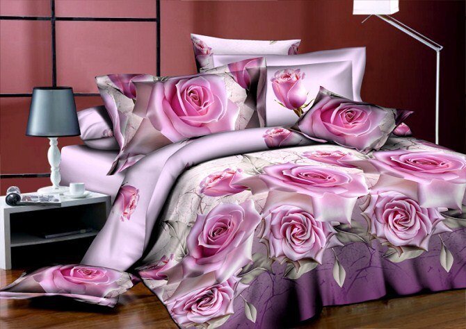 Parure de lit à motif Floral, Rose rouge et noire, ensemble pour literie Queen Size, couette non incluse: Bleu