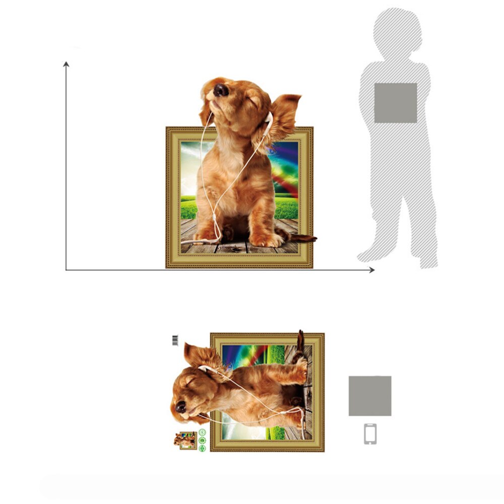 40x50cm 3D Dog Wall Sticker Removable 3D Hole Puppy Wall Decals Living Room Bedroom Decor