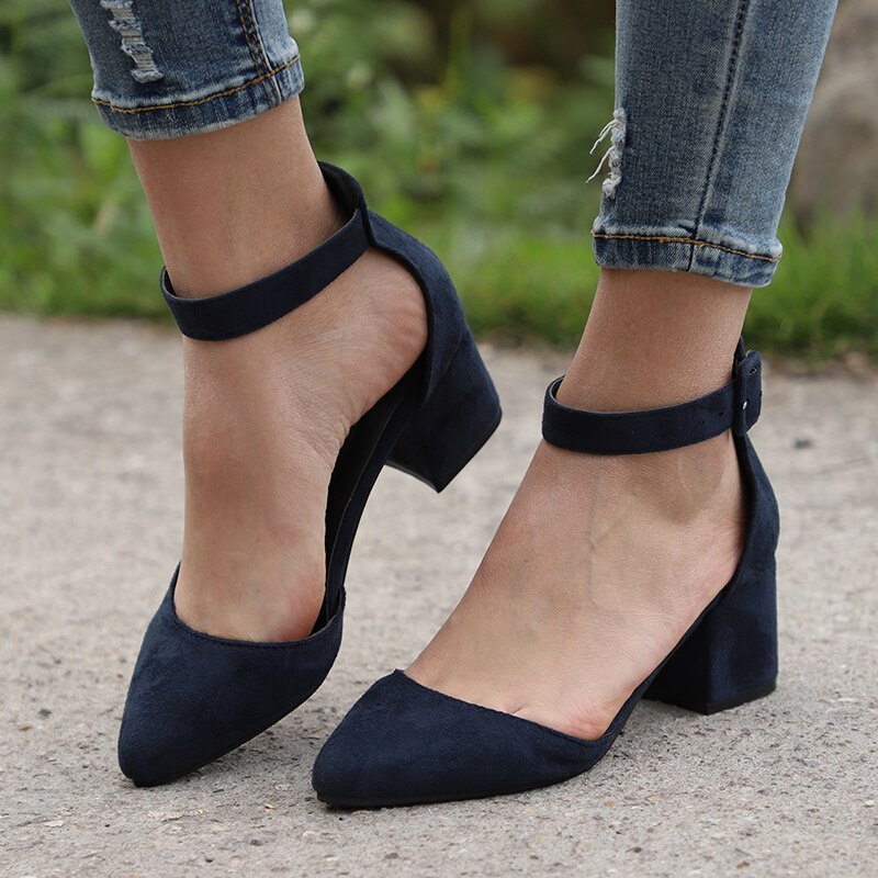 Women Sandals With 3cm Block Heels Summer Shoes Women Casual Ankle Strap Sandalias Mujer Plus Size Summer Sandals Female: Blue / 7