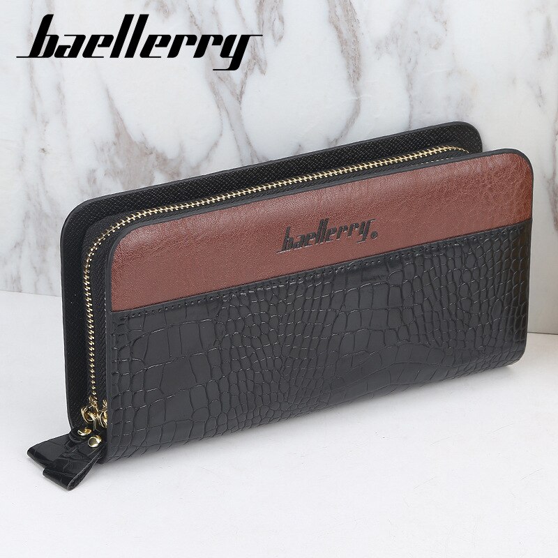 Men Clutch Wallets Crocodile pattern PU Leather Large Capacity Zipper Hand Strap Men Wallet Business Solid Male Purses