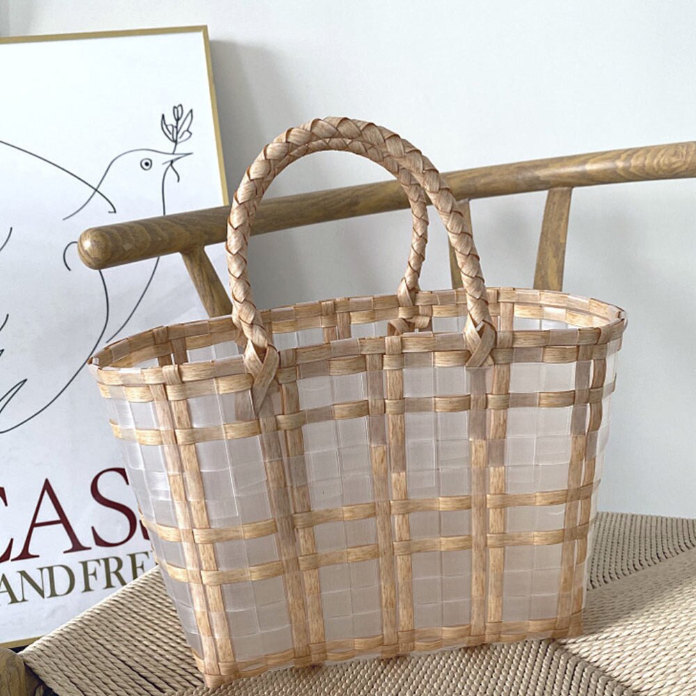 Panier plastique tissé, 1 pièce, panier de courses, sac de plage étanche, sac à main