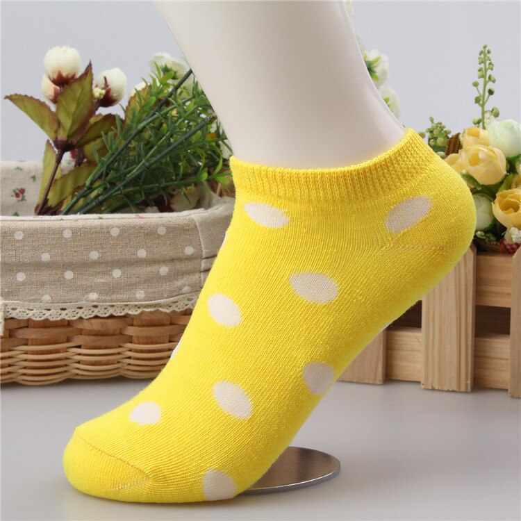 10 Colors Big Dots Women Cotton Sock Slippers Female Cute Candy Invisible Ventilate Boat Socks Low Ankle Hosiery For Woman Sock: Yellow