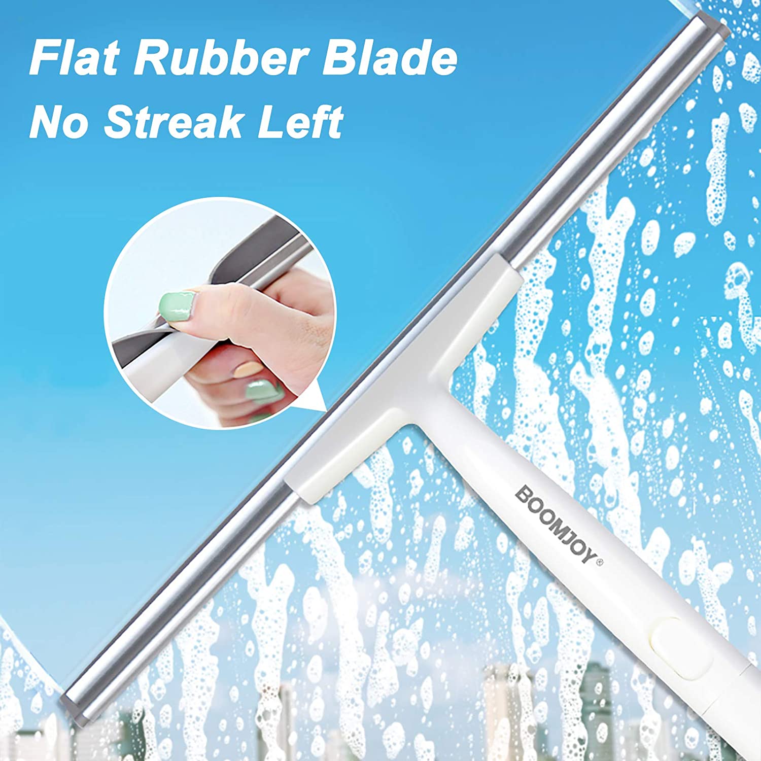 BOOMJOY Window Wiper Floor Squeegee Shower Cleaner with 43&quot; Adjustable Handle Rubber for Glass Bathroom Tile Garage Window