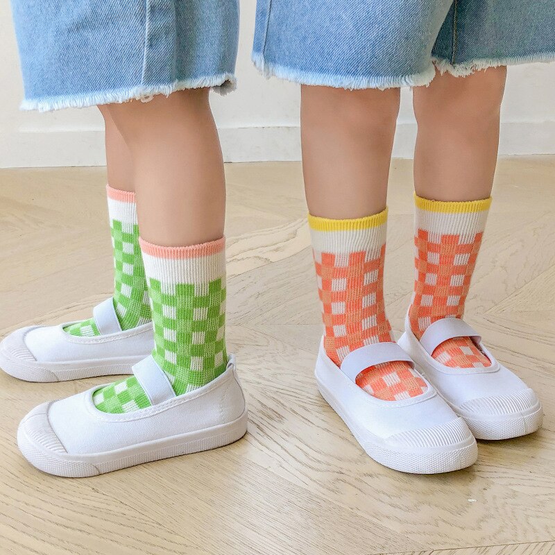 4 Paare/los freundlicher Socken Koreanische Nette Neue Frühling Herbst Gitter Baumwolle Baby Jungen Mädchen Socken für 1-8Jahre freundlicher