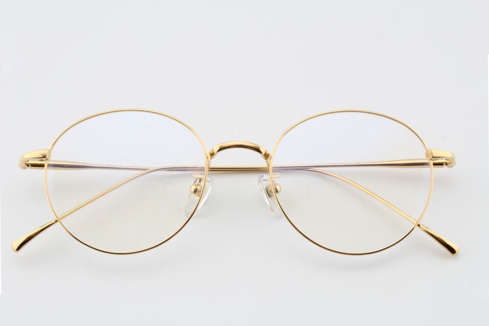 Ren titanium runde briller ramme mænd vintage optiske rammer unisex receptpligtige briller kvinder nærsynethed rammer briller: Guld