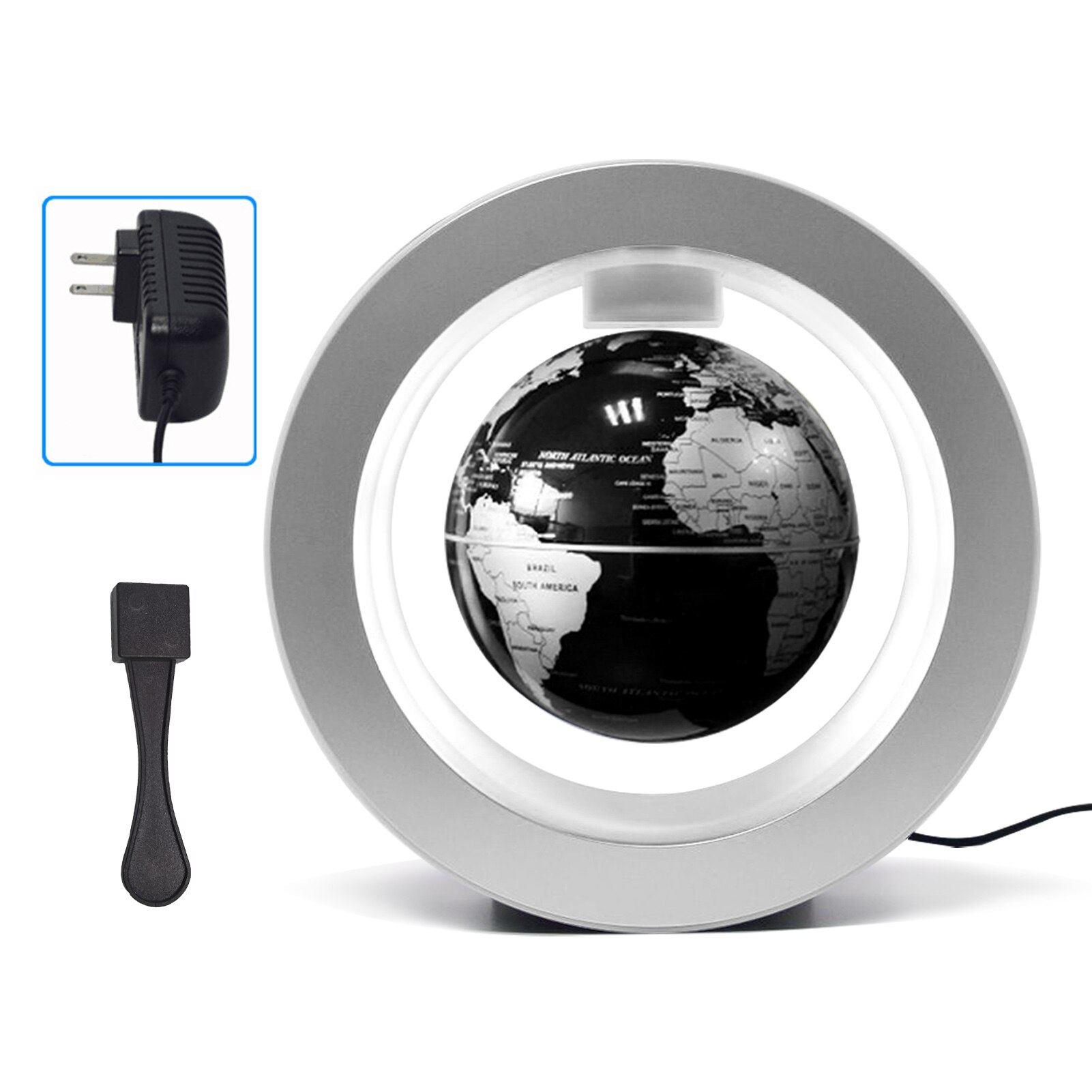 Globe flottant 6 pouces à lévitation magnétique, carte du monde rotative avec Base de lumière multicolore, lampe Globe Anti-gravité créative: No LED B-US Plug