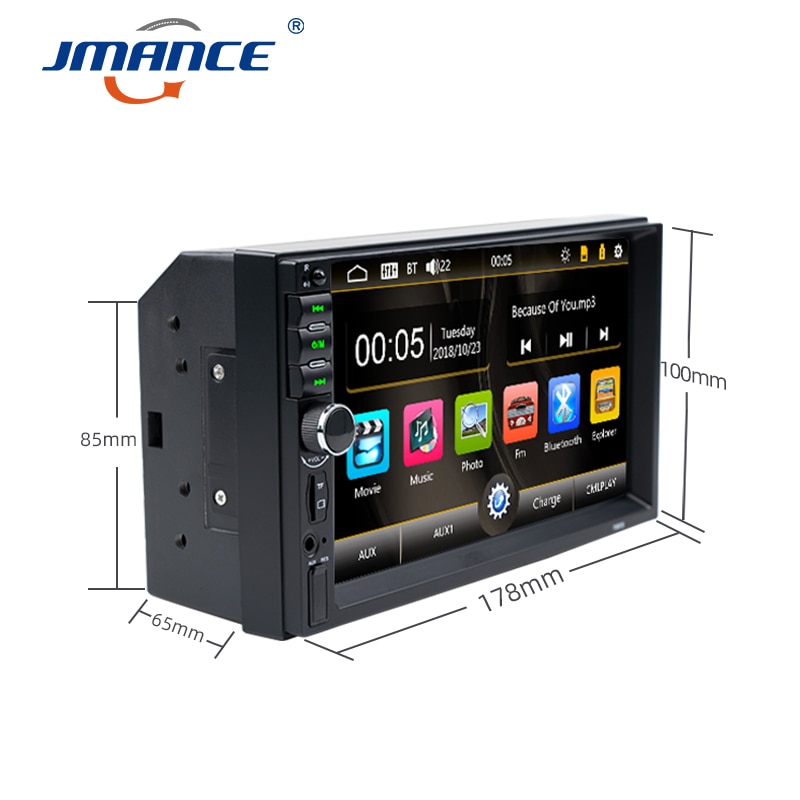 JMANCE Autoradio 2 Din Car Radio 7" Touch Screen Dash MP5 Bluetooth USB Car Digital Multimedia Player Rear View Camera