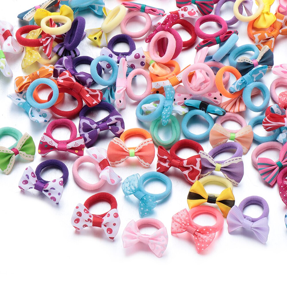 10 pcs Girls Polka Dots Bow Elastic Hair Rubber Bands Accessories for Kids Cute Hair Ring Rope Line Holder Headdress