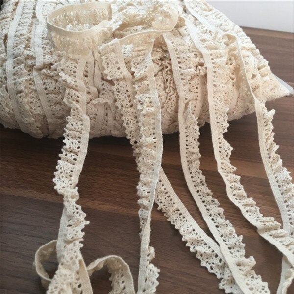 5 yard/lot (räta ut  is 10 yard ) 1.6cm breda elastiska spetskanter veck gardiner bäddsoffa kjol spets tyg klädtillbehör: B  1.6cm breda beige