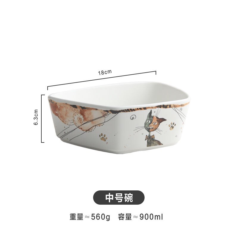 Tazones de cerámica con dibujos de gatos, vajilla y platos para el hogar, sopa, fideos, fruta, carne, porcelana, plato especial, juego de vajilla: Bowl-M