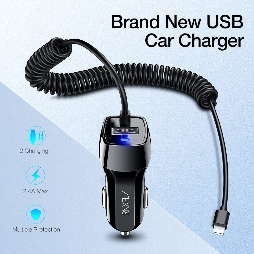 RAXFLY chargeur de voiture double USB chargeur de voiture pour iPhone XS Max adaptateur de Charge de téléphone Micro USB Type C pour Samsung Xiaomi Redmi Note 7