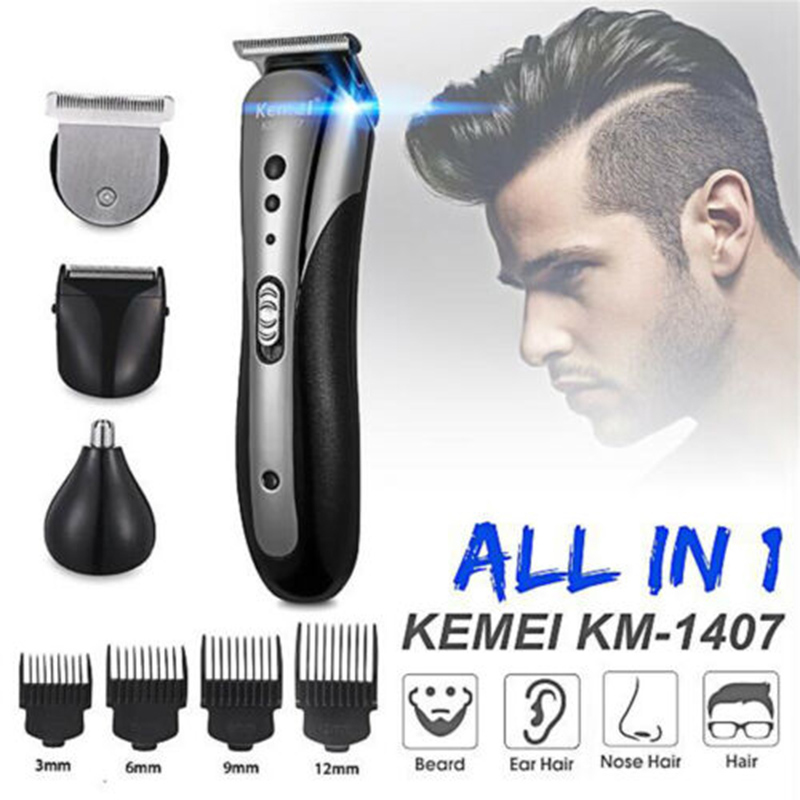Kemei all  in1 genopladelig hårklipper til baby mænd vandtæt trådløs elektrisk barbermaskine skæg næse ørebarbermaskine
