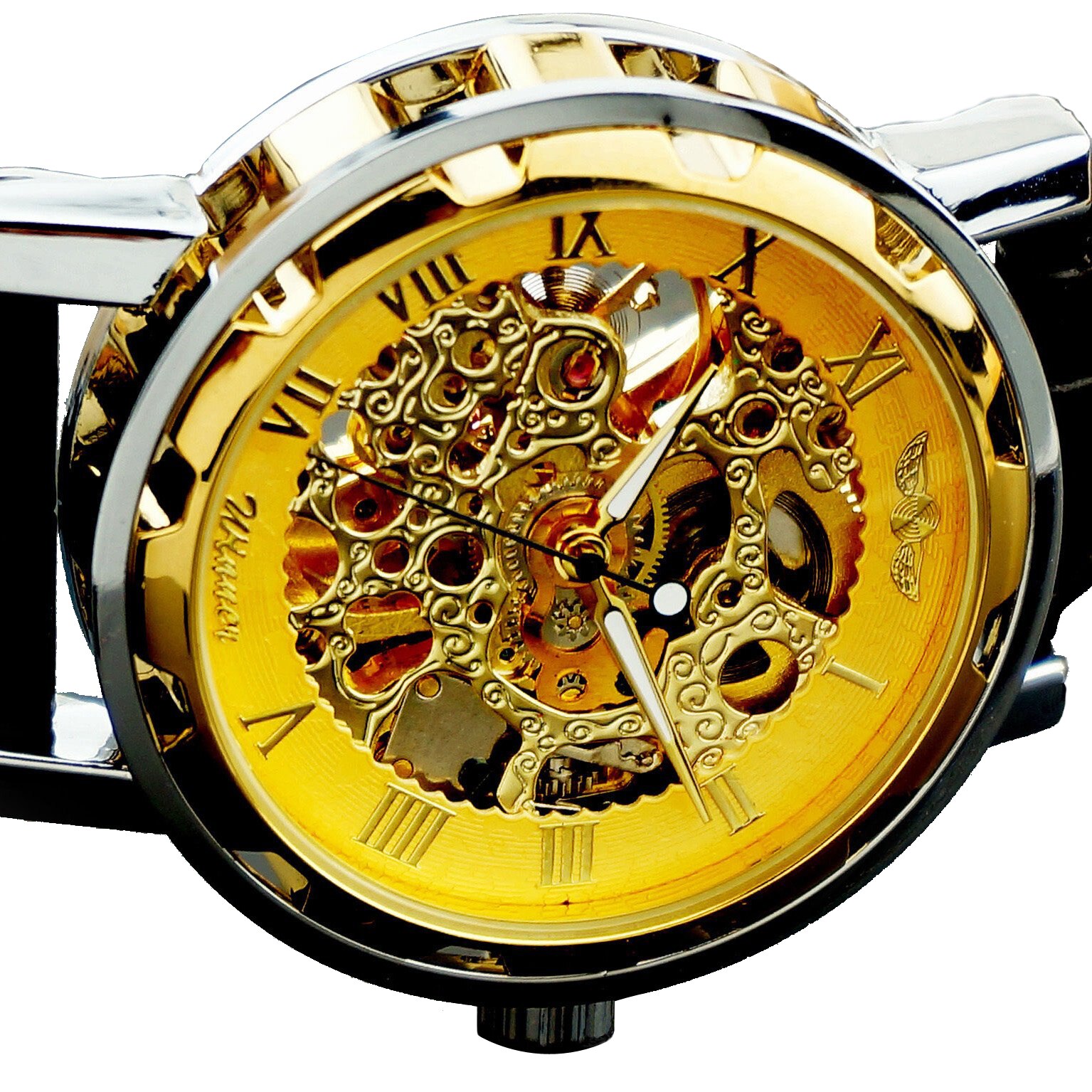 Winnaar Mens-Self-Winding Mechanische Horloge-Lederen Armband Horloge-Golden