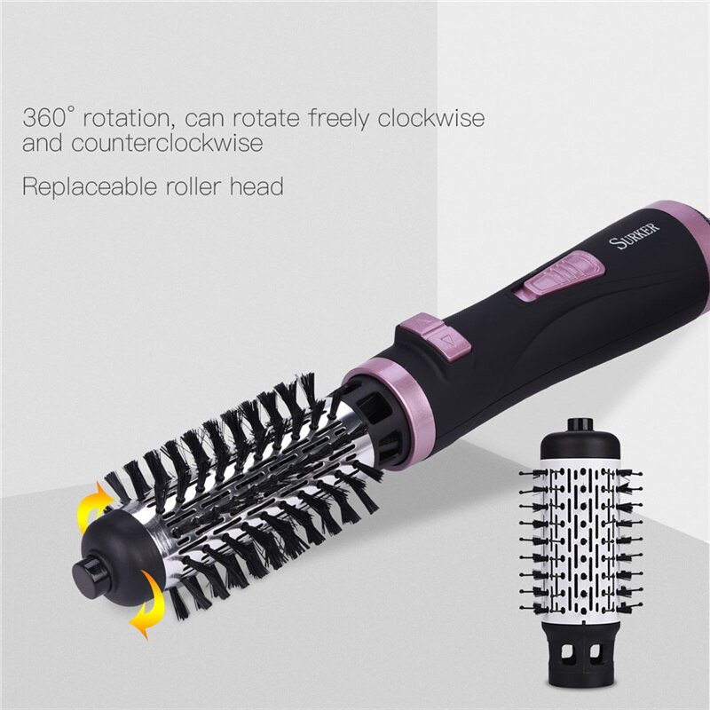 Brosse rotative 2 en 1, peigne à Air , rouleau de fer à friser, sèche-cheveux, souffle avec buses, 2 vitesses et 3 réglages de chaleur
