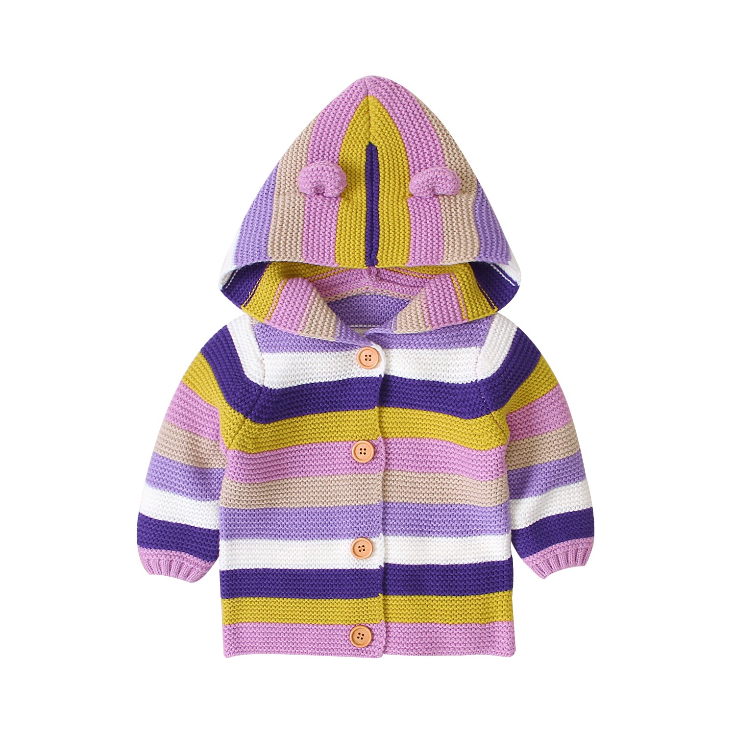 FOCUSNORM 0-24M Causal Baby Girls Boys Sweater Coats Colorful Striped Print Hooded Knit Warm Coats