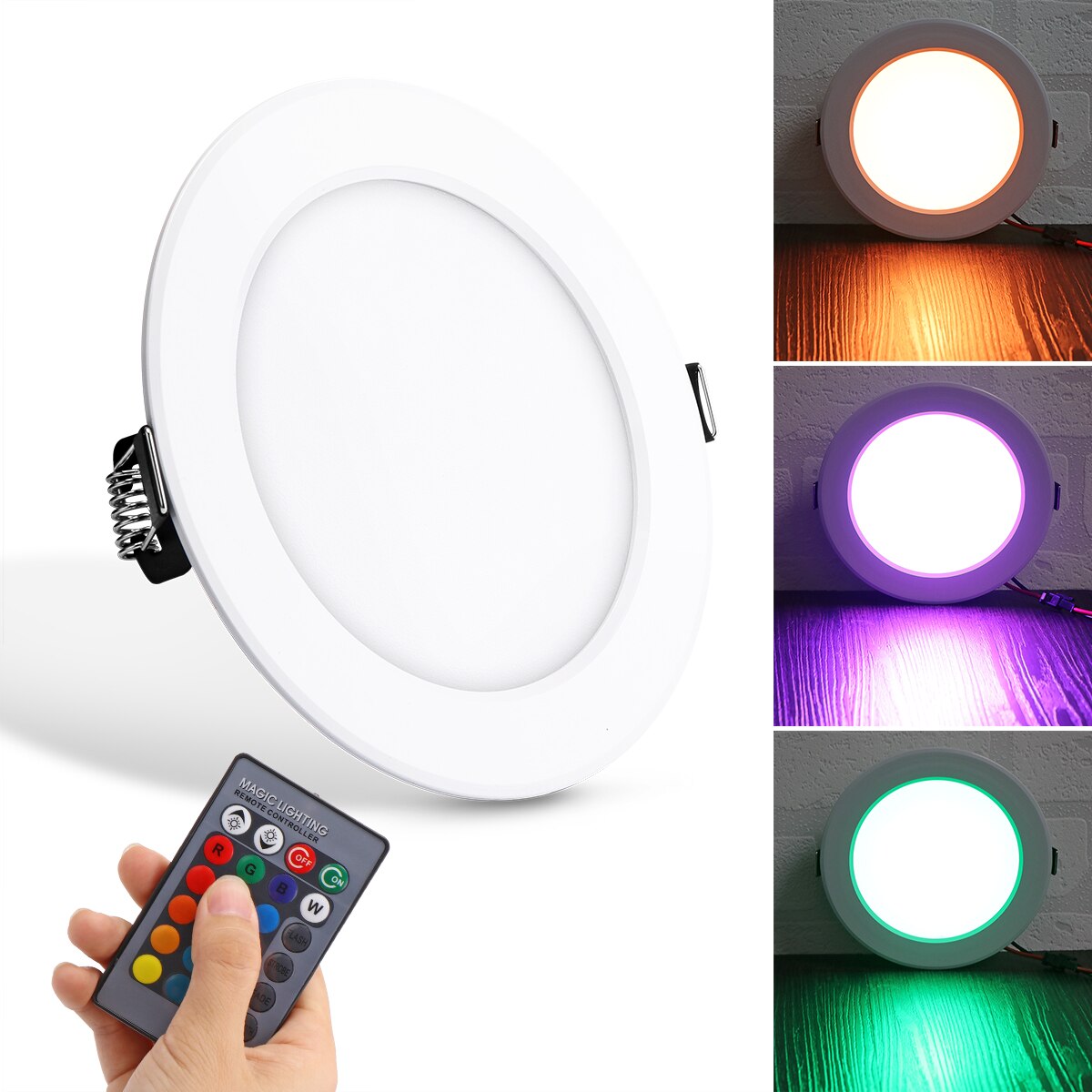 18W Round RGB LED Panel Light Concealed Recessed Ceiling Lamp Downlight with Remote Control AC 85-265V LED panel light: 03