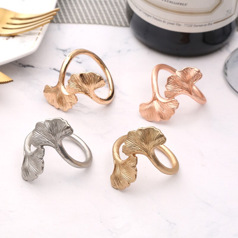 6 Pcs Legering Goud En Zilver Veer Servetring Servet Gesp Servet Metalen Doek Ring