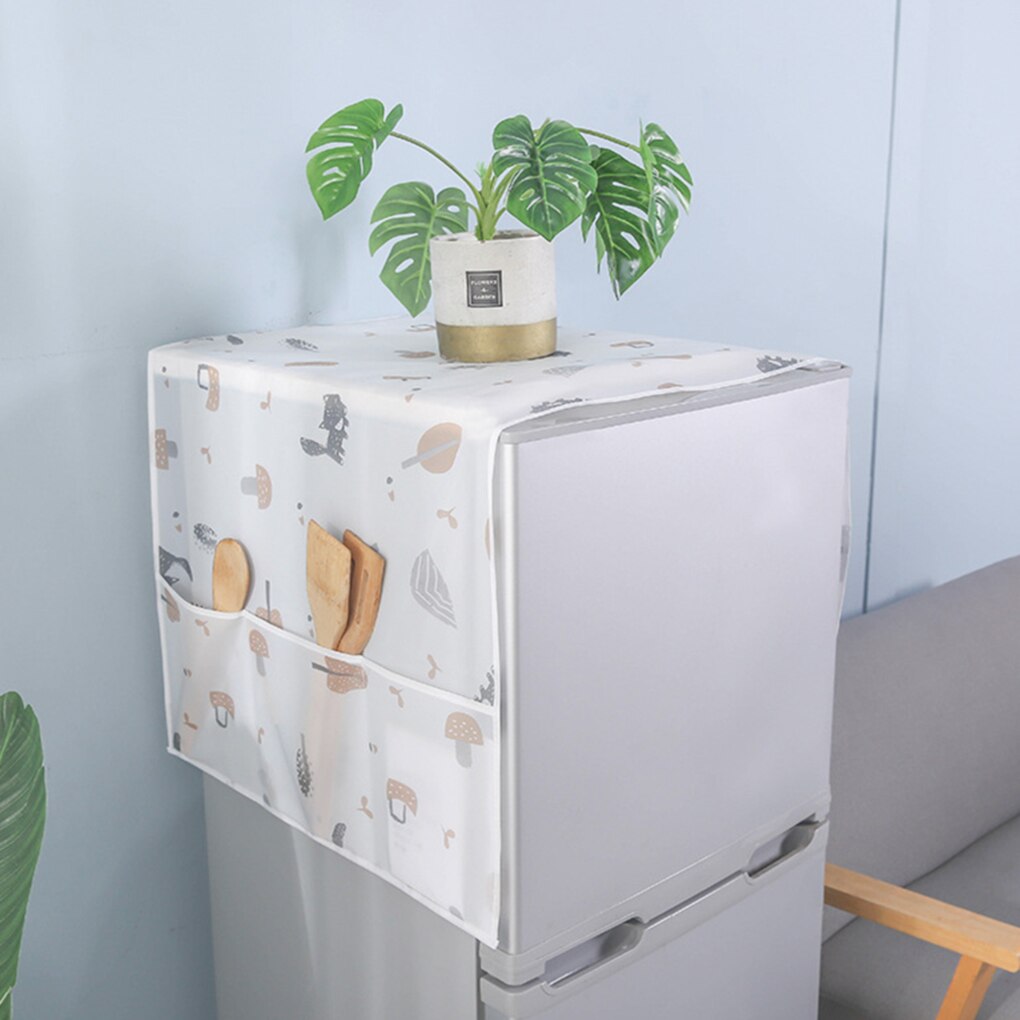 Refrigerator Dust-proof Cover with Storage Pockets Bag Household Kitchen Organizer Refrigerator Fridge Washing Machine Top Cover