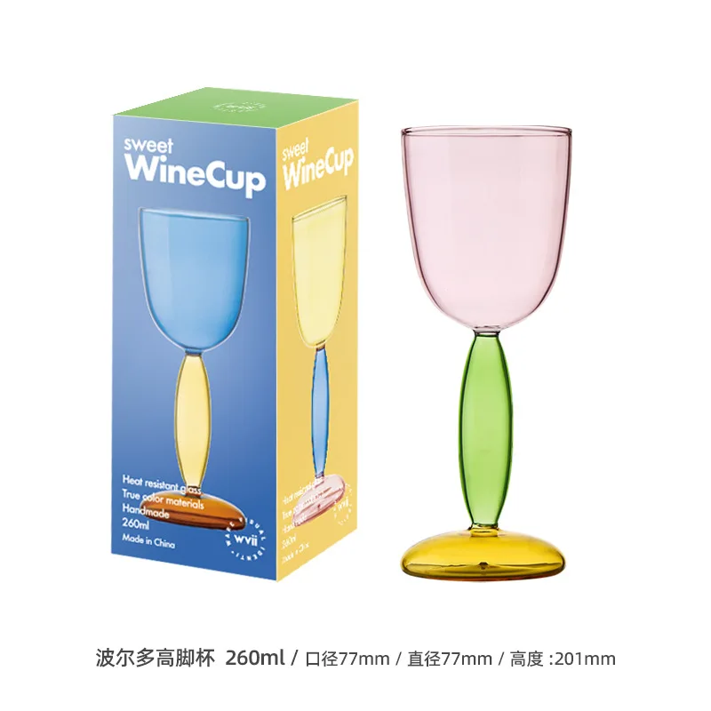 Copa de copa de vino de colores, vasos Bordeaux Borgoña, vasos de cóctel de vidrio de borosilicato, decoración para amantes, 1 ud.: Negro
