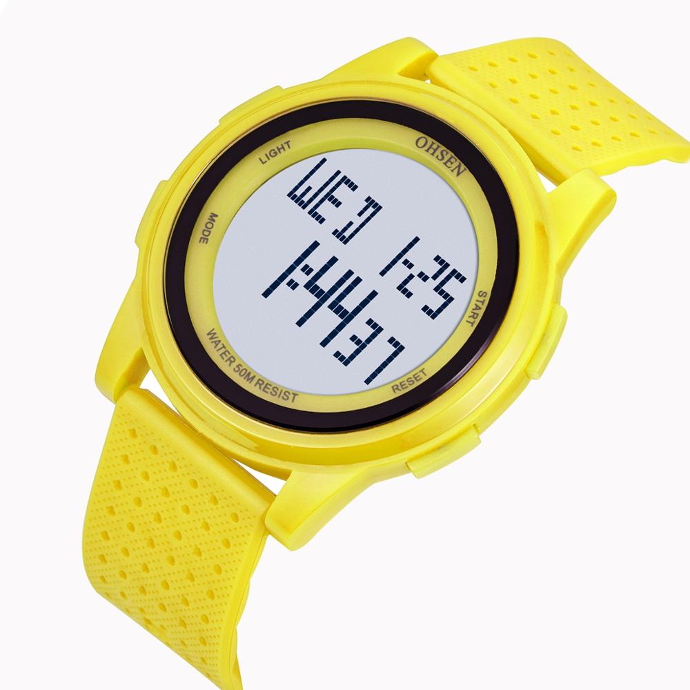 OHSEN Digitale Frauen Sport Uhren Wasserdichte Gelbe LED freundlicher Uhr Multi funktion Junge Mädchen Armbanduhr montre femme