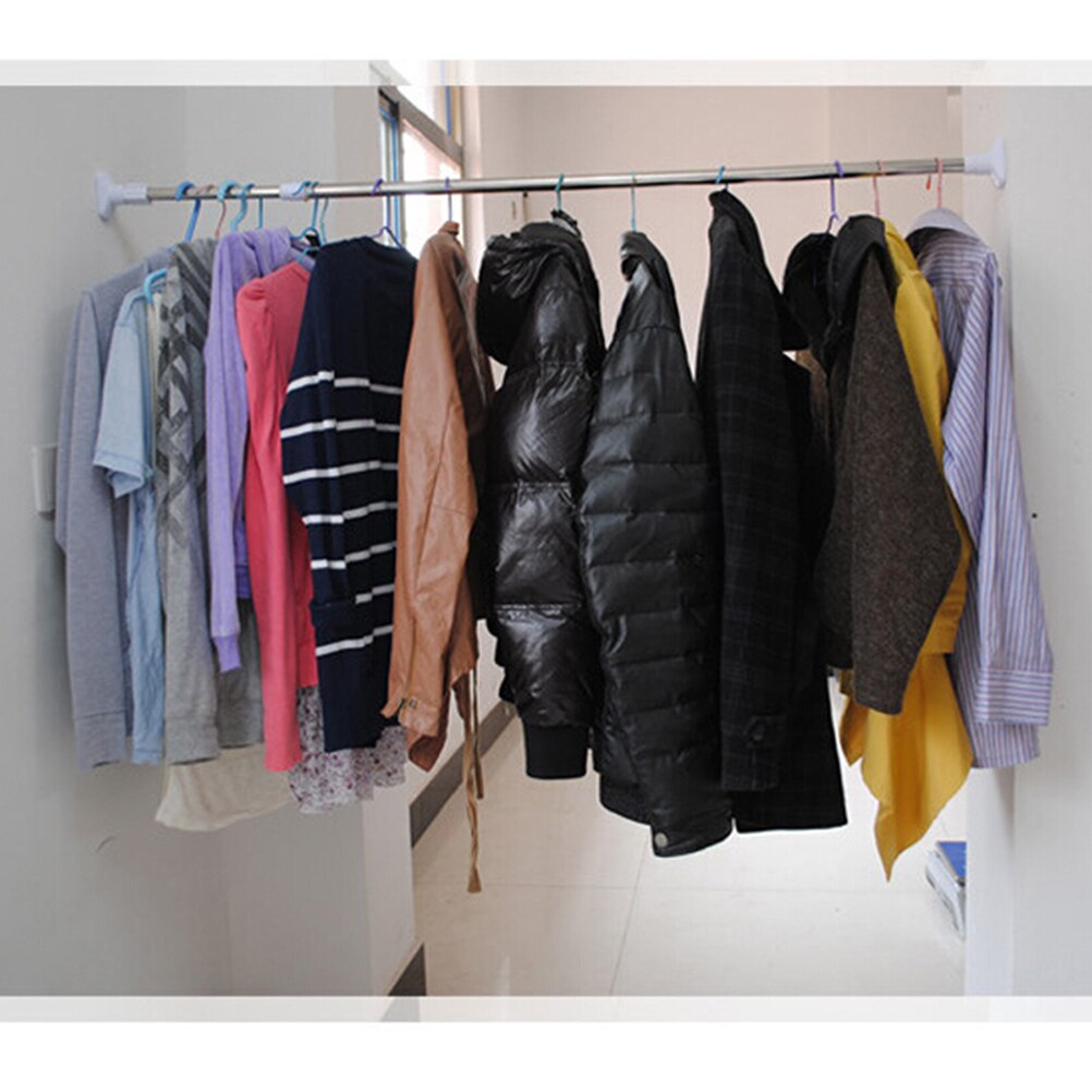 50-200cm Adjustable Stainless Steel Spring Tension Rod Rail With Rubber Rectangular Heads Punch Free Home Bathroom Organizers