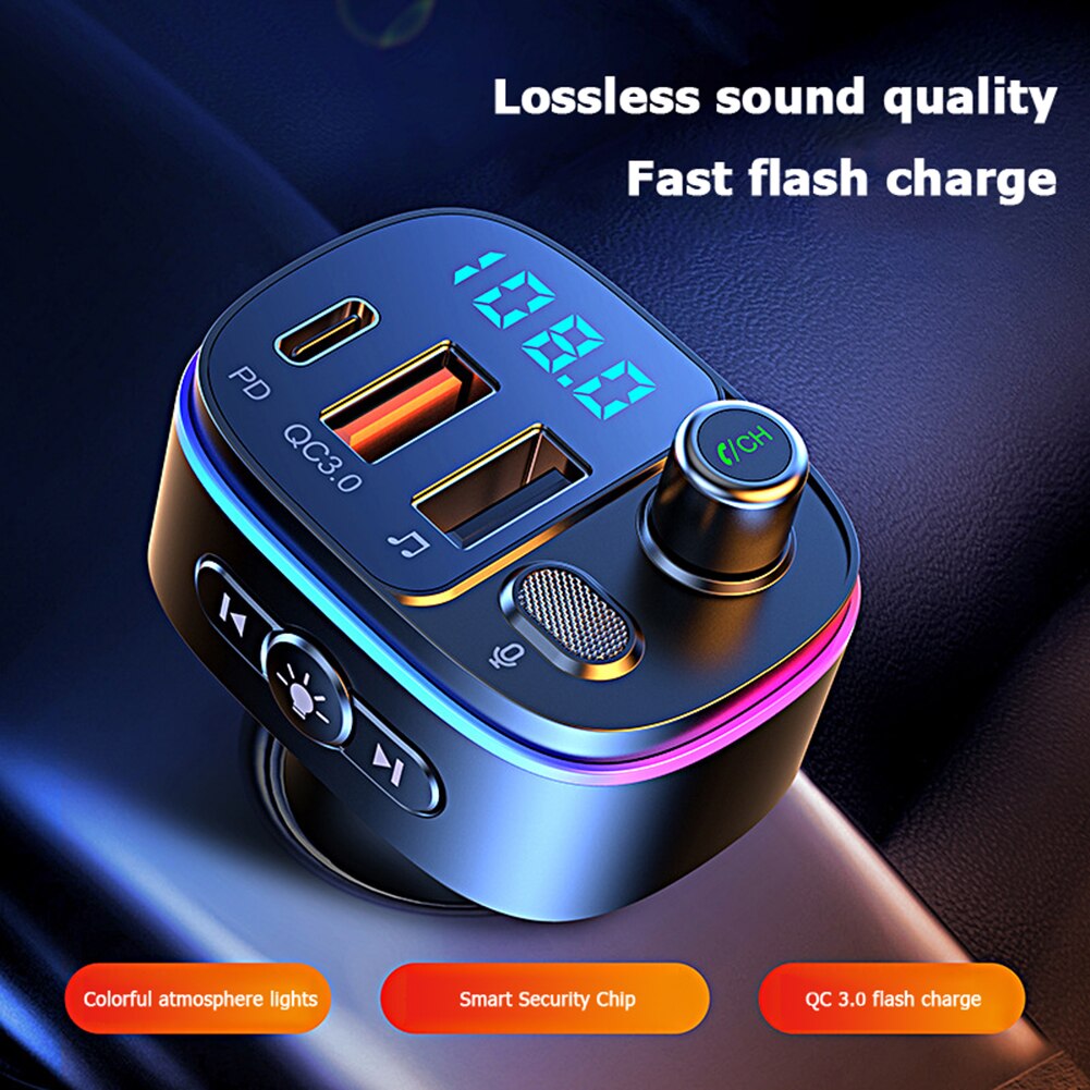 T65 Auto Bluetooth 5,0 FM Sender 7-Farbe LED hinterleuchtet Drahtlose FM Radio Adapter MP3 Musik Spieler Dual USB Auto Ladegerät