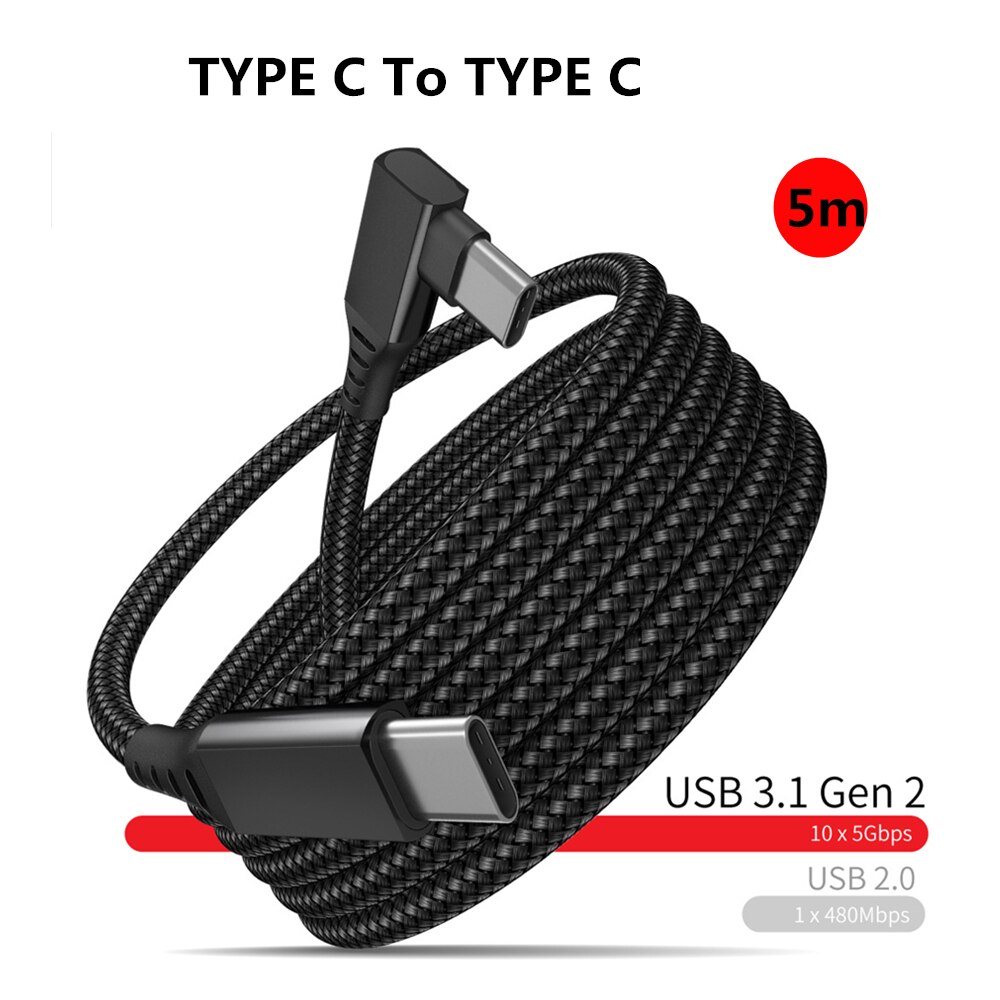 Cable de carga de línea de datos para auriculares Oculus Quest 2 1 Link VR, carga rápida USB 3,2, Cable de transferencia de datos tipo C, accesorios de VR: 5M C TO C Black