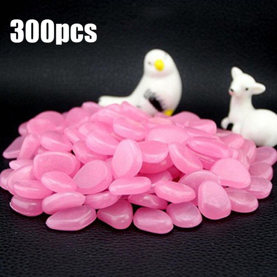 300pcs Tuin Glow in The Dark Lichtgevende Pebbles voor Loopbruggen Aquarium Planten Lichtgevende Stenen Tuin Accessoires: Roze