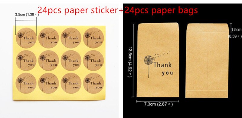 48 Pcs Papieren Zak Gemaakt Met Liefde Dank U Kraft Papieren Zak Met Papier Sticker Party Wedding Verpakking snoep Verpakking Zak: thank you dandelion