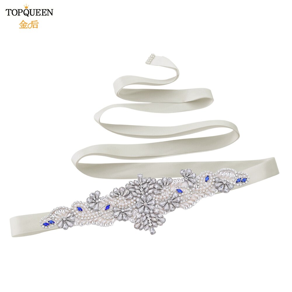 Topqueen  s487 brudbälten för klänningar diamantbälte formella klänningar för kvinnor afton gravidklänning strass bälten blå: Grå