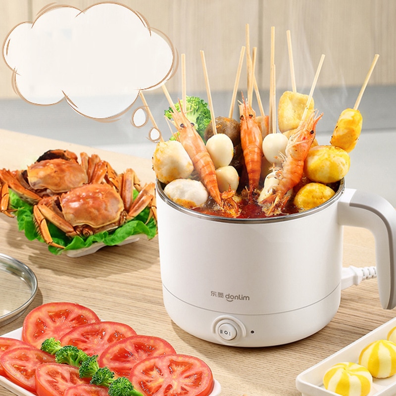 Mini Electric Cooking Pot 1.2L Electric Skillet Stainless Steel Electric Caldron Household Boil Stew 304