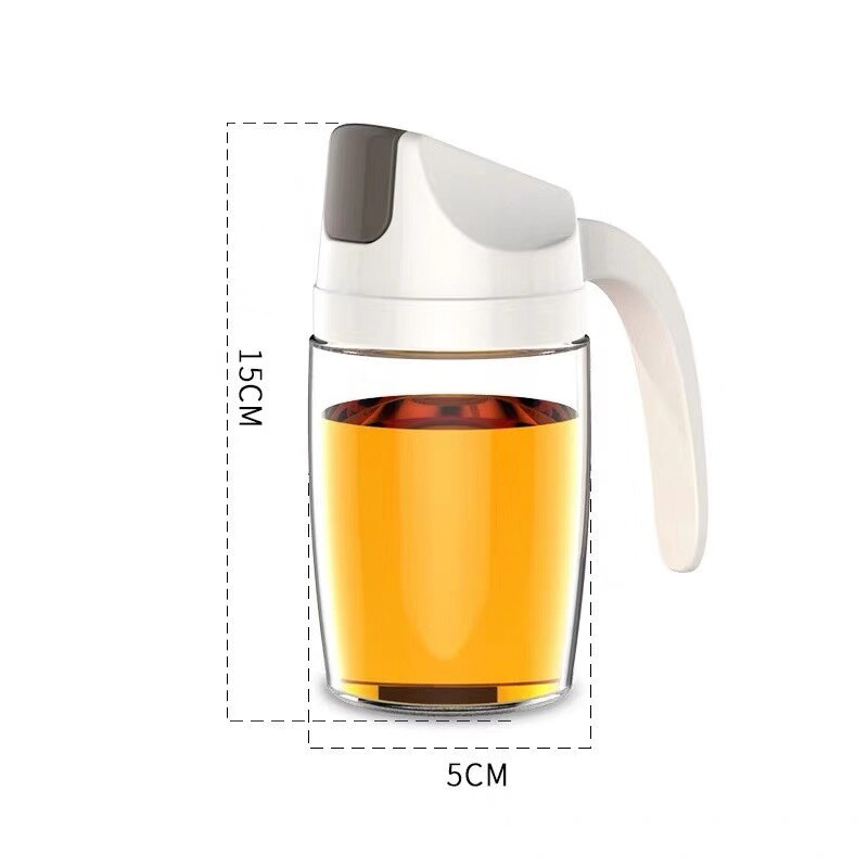 Automatic Opening and Closing Kitchen Oil Seasoning Cans with Capped Glass Condiments Leak-Proof Oil Vinegar Bottles Spice Jar: 300ml white