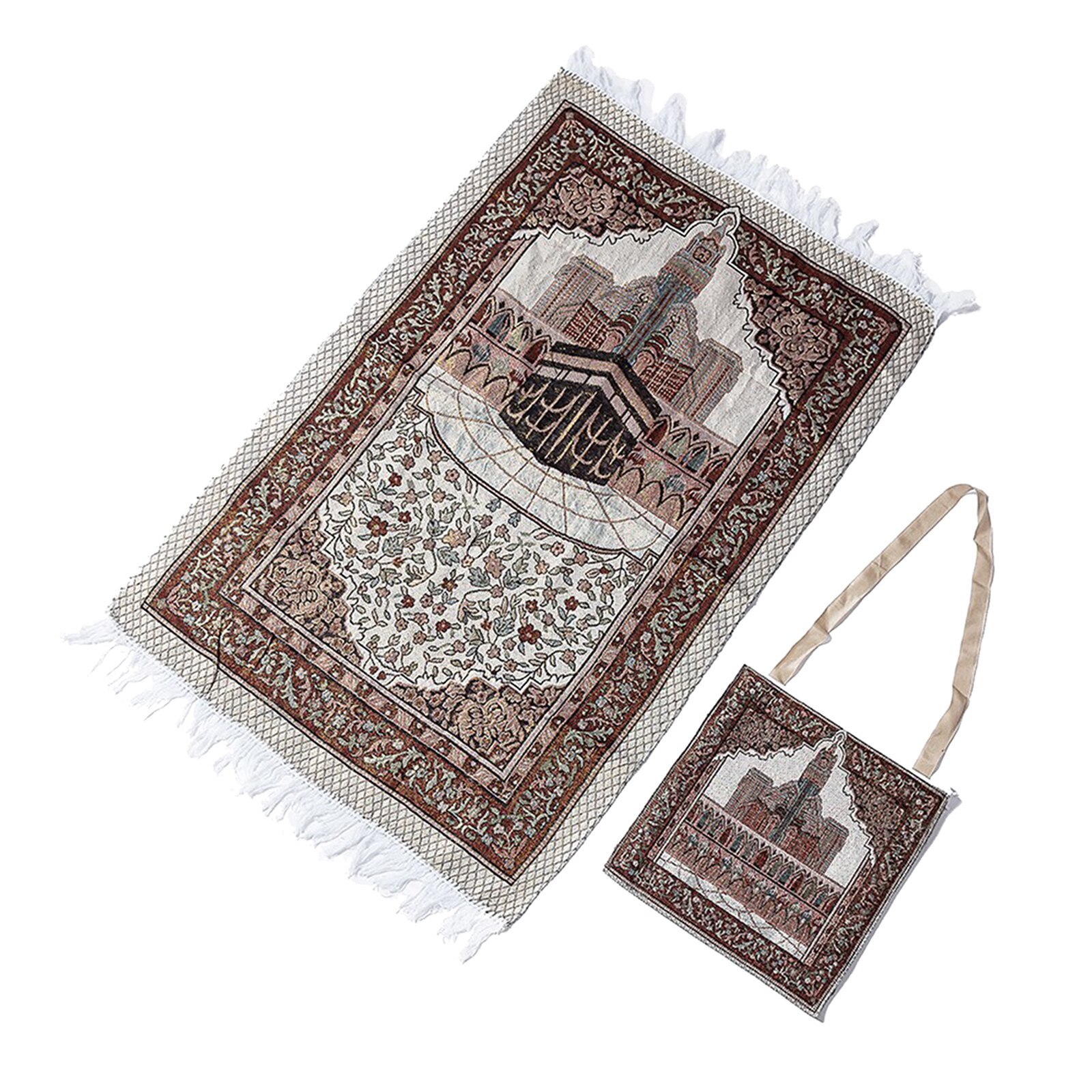 105X65Cm Islamitische Moslim Gebed Tapijten Mat Vintage Gekleurde Bloemen Ramadan Eid Decoratie Tapijt Met Kwasten Trim