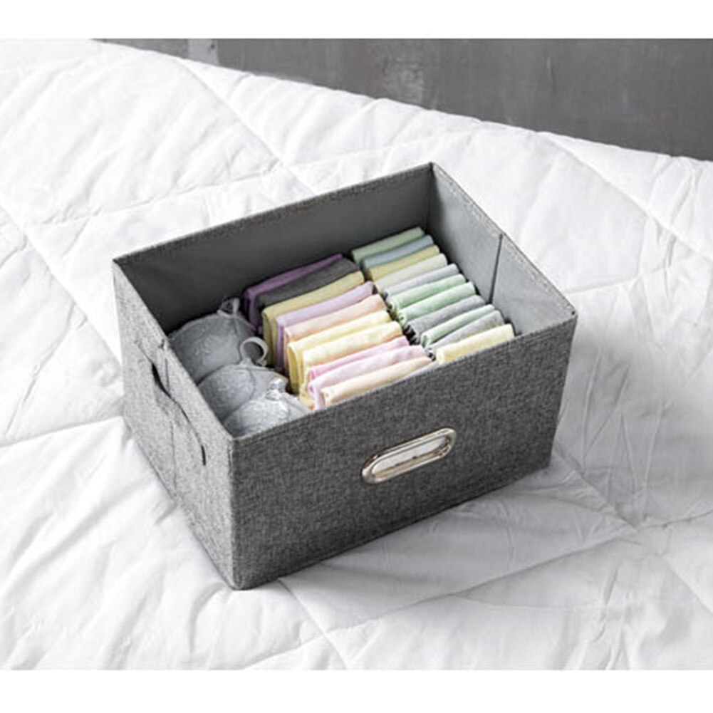 Cotton Linen Foldable Storage Box Household Drawer Clothes Sort Finishing Box Practical Anti-dust Storage Organizer with Lid