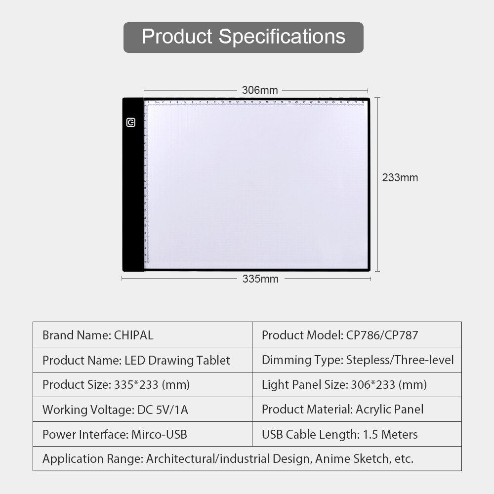 A4 LED Light Box Drawing Tablet - 1366 Pressure Levels - USB Graphics Pad - Acrylic Panel