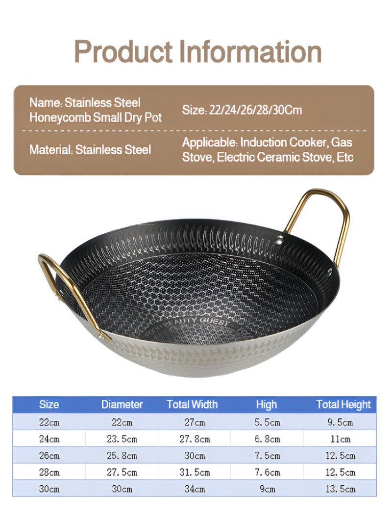 Fortykket og uddybet kogegryde honeycomb-gryde miljøvenligt rustfrit stål høj temperaturbestandigt non-stick køkkengrej