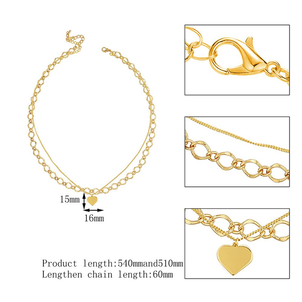 2Stck Frauen Herz Baumeln Legierung Einstellbar Kette Halskette Schmuck Jahrgang Schwarz Gold Tonne Solide Metall Halskette