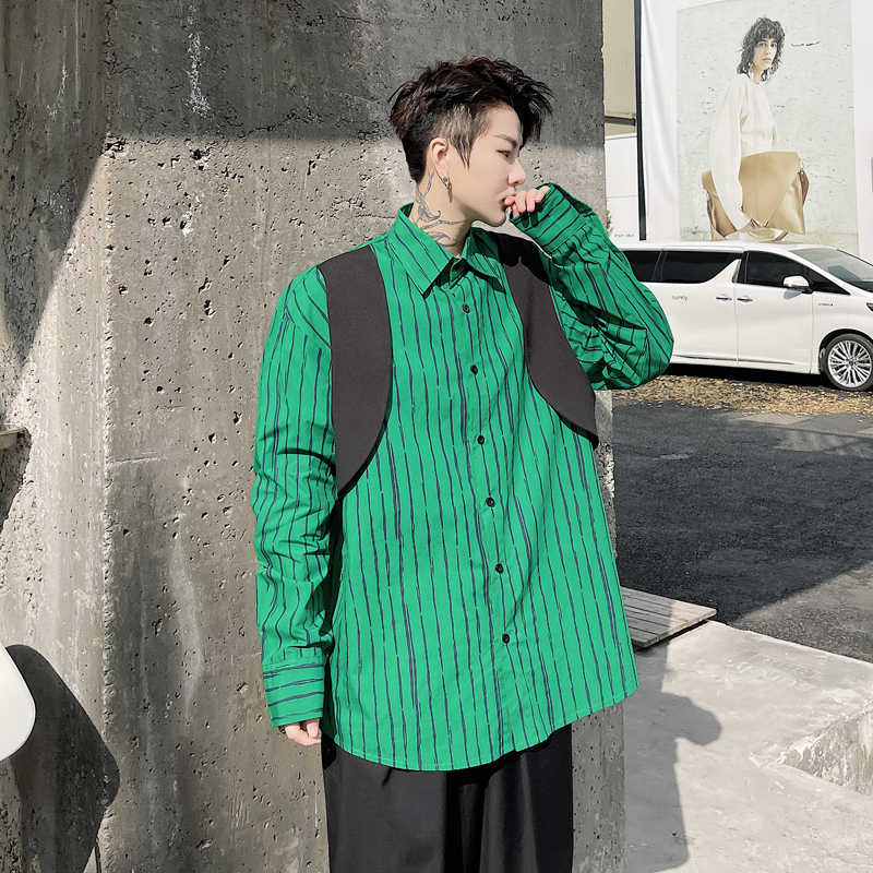 Chaleco a rayas para hombre, camisa informal holgada de manga larga, ropa de calle de Japón, coreano, Cityboy, a la
