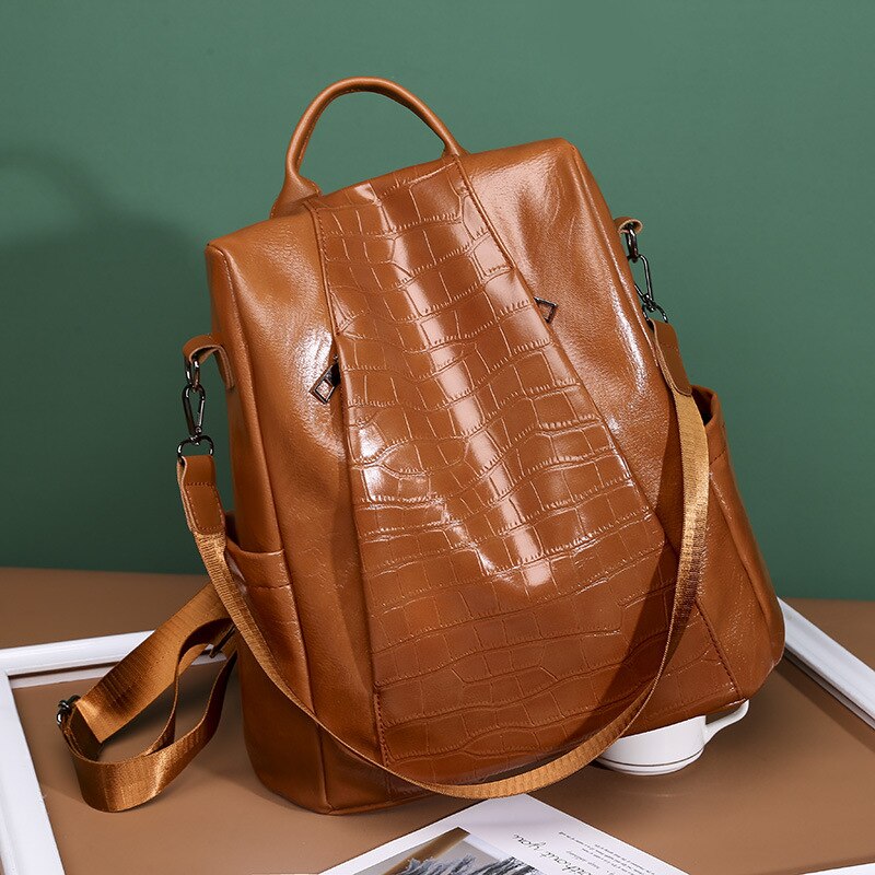 Anti-theft women Backpacks big capacity PU leather School Bags For Girls Crocodile Female Shoulder Bag Travel Backpack Daypack
