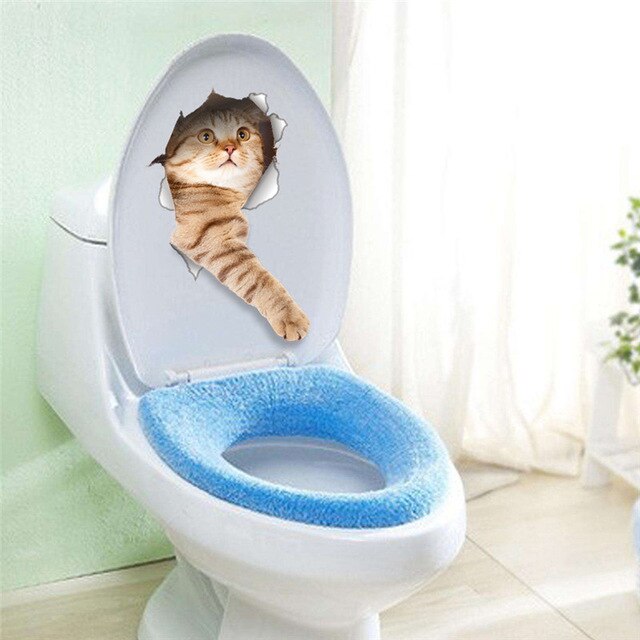 3d effekt katte toiletafbryder toiletdørklistermærker tegneserie køleskab vægklistermærker klistermærker til hjemmet badeværelse indretning plakat vægmaleri: H014148