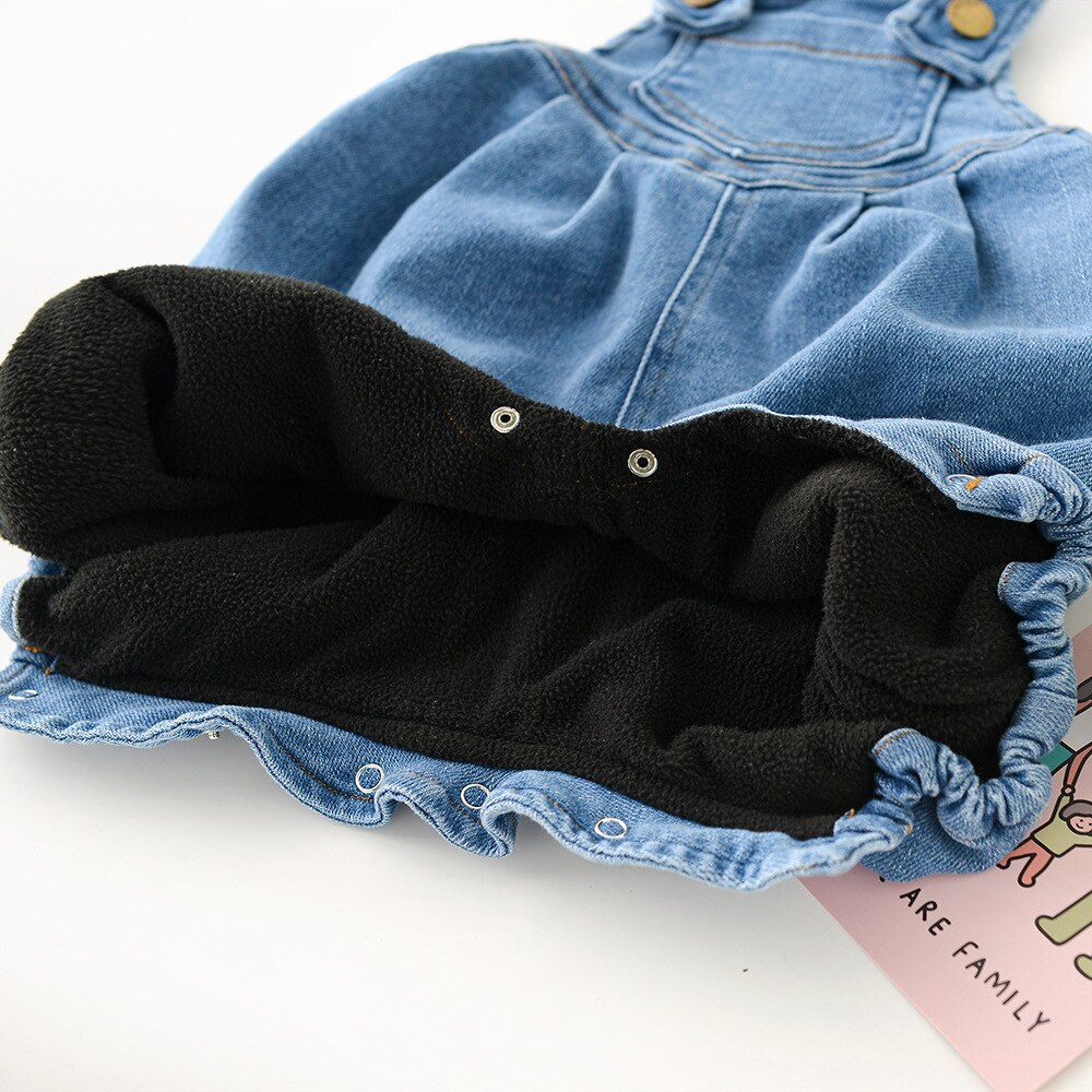 Winter Warm Baby Boy Girl Velvet Denim Overalls Pants Toddler Soft Jumpsuit Suspenders Blue Infant Overalls For Girls Boys